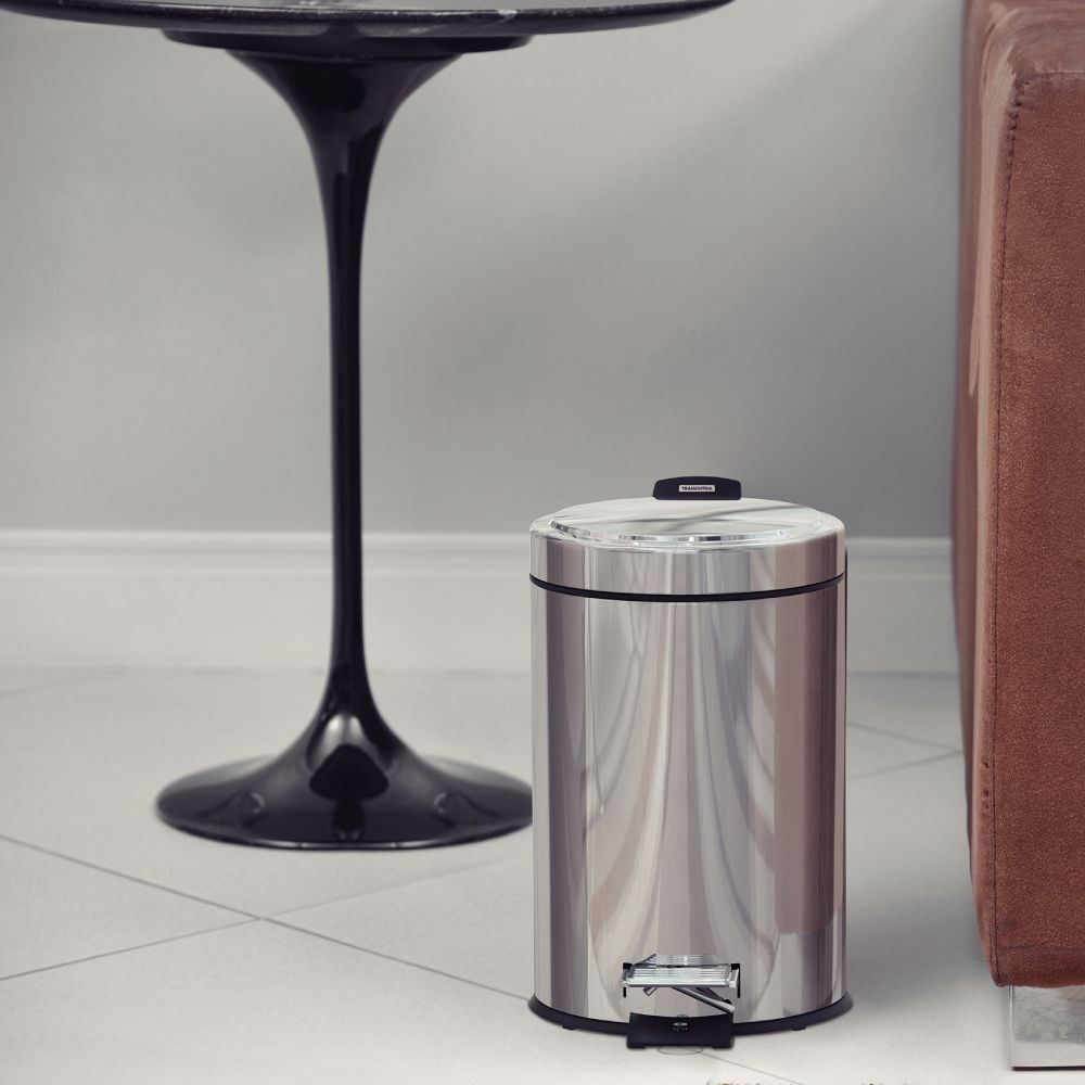 Lixeira Com Tampa E Pedal Brasil Tramontina 5 Litros - Aço Inox