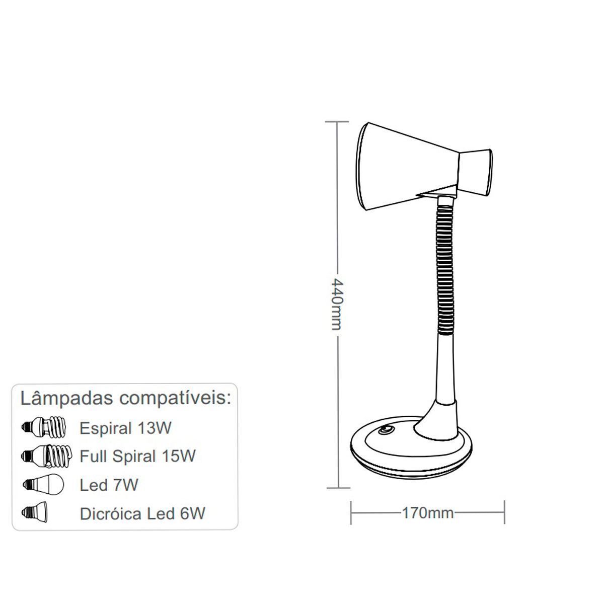 Luminária De Mesa Escritório Bivolt Tlm-03 Taschibra - Preto