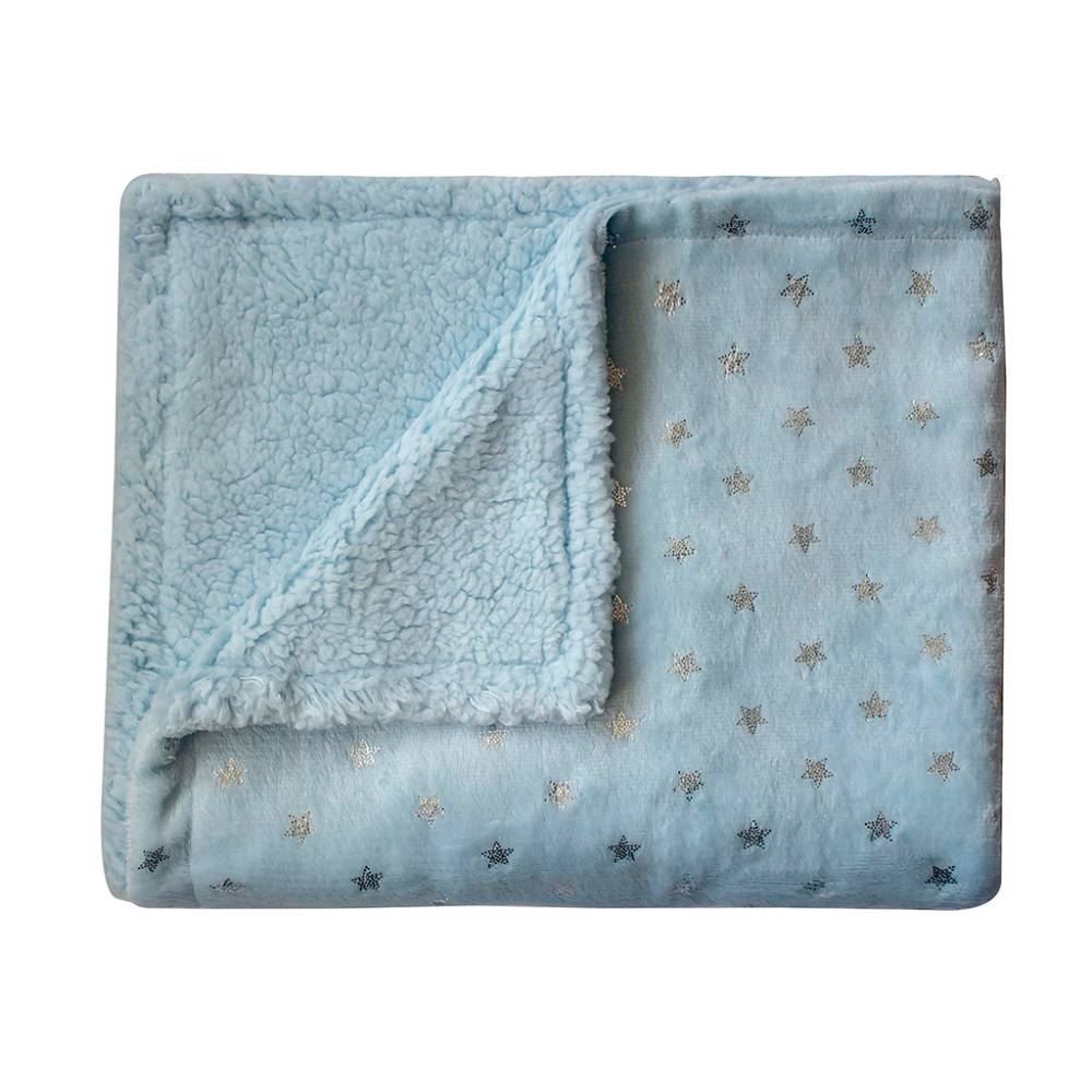 Manta Sherpa Flannel Estrelinhas Camesa 75X100  - Azul