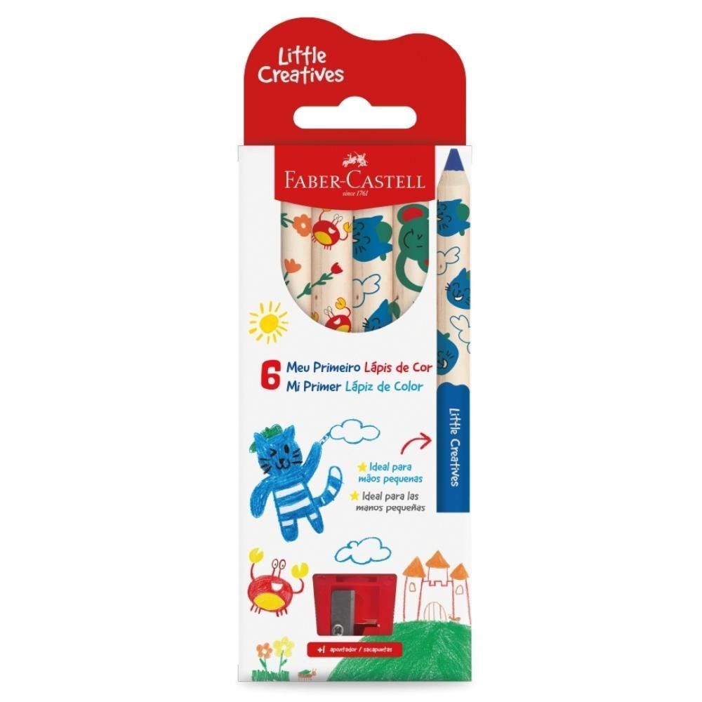 Meu Primeiro Lápis De Cor + Apontador Little Creatives Faber Castell - 6 Unidades