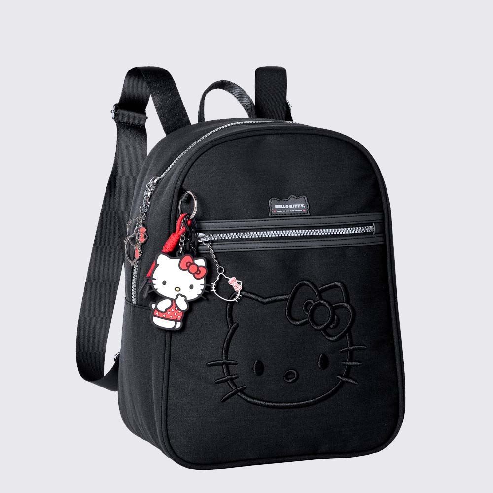 Mochila Infantil Hello Kitty com Chaveiro Sanrio - PRETO U