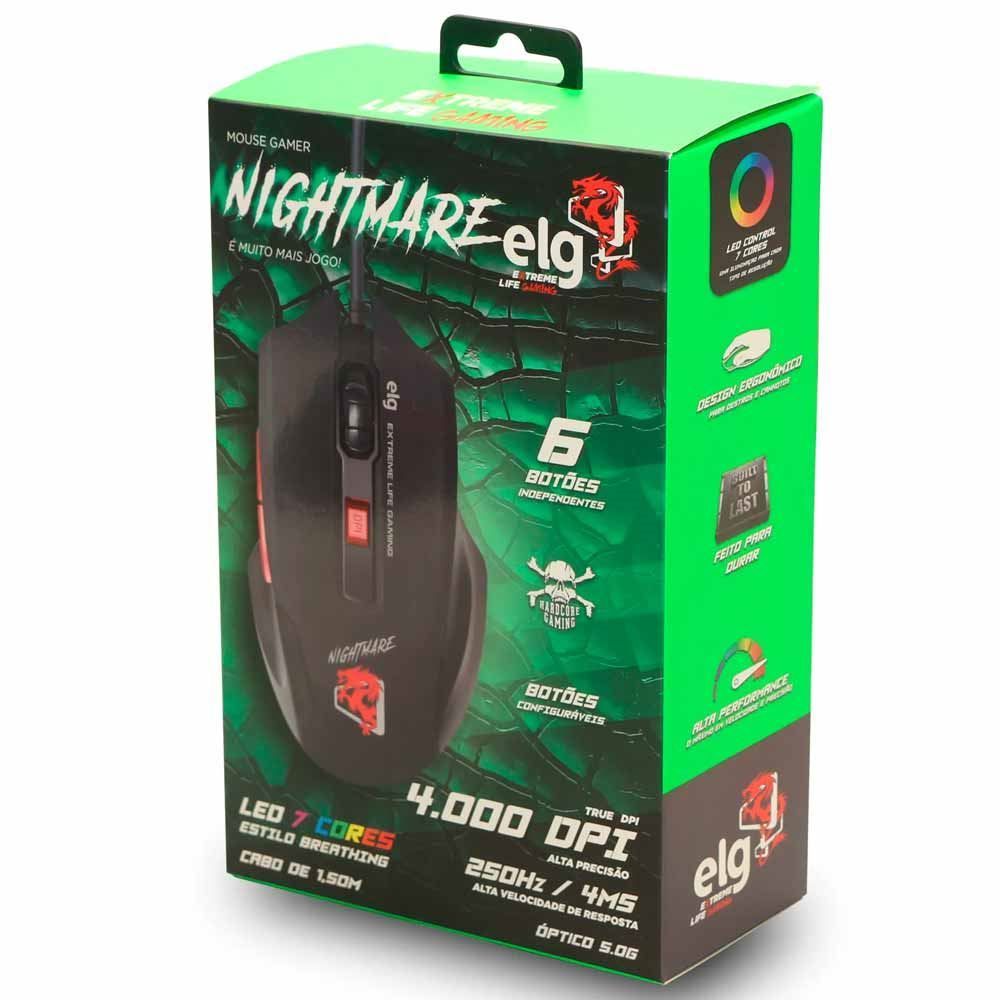 Mouse Gamer Night Mare 4000 Dpi Elg - Preto