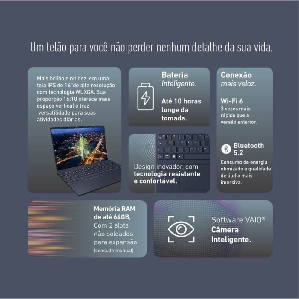 Notebook Vaio Fe 16 Amd Ryzen 5-5625U 16Gb 512Gb Ssd W11 - Bivolt