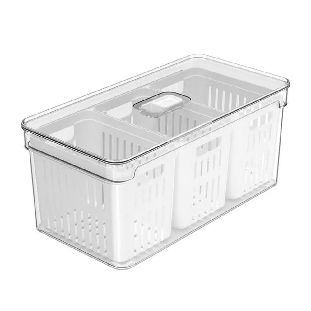 Organizador Para Geladeira Com 3 Cestos Clear Fresh Ou 5 Litros - Transparente e Branco