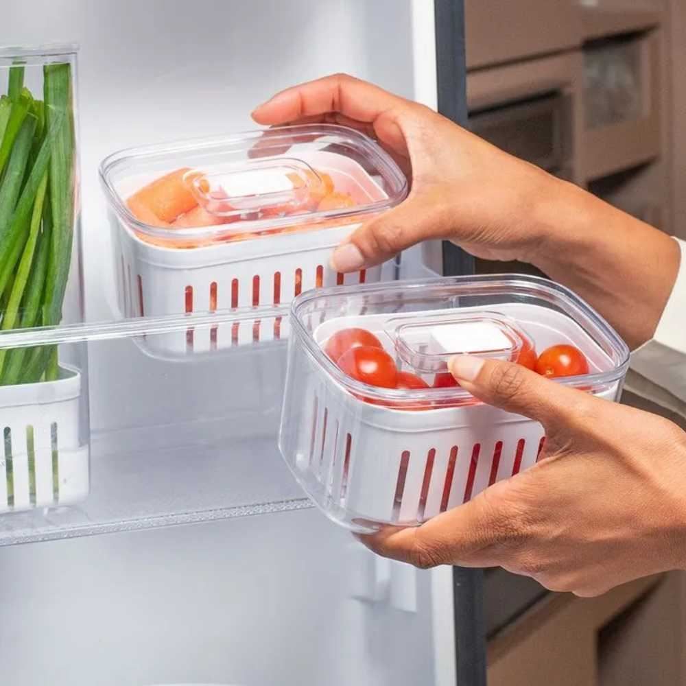 Organizador Para Geladeira Com Cesto Clear Fresh Ou 650Ml - Transparente e Branco