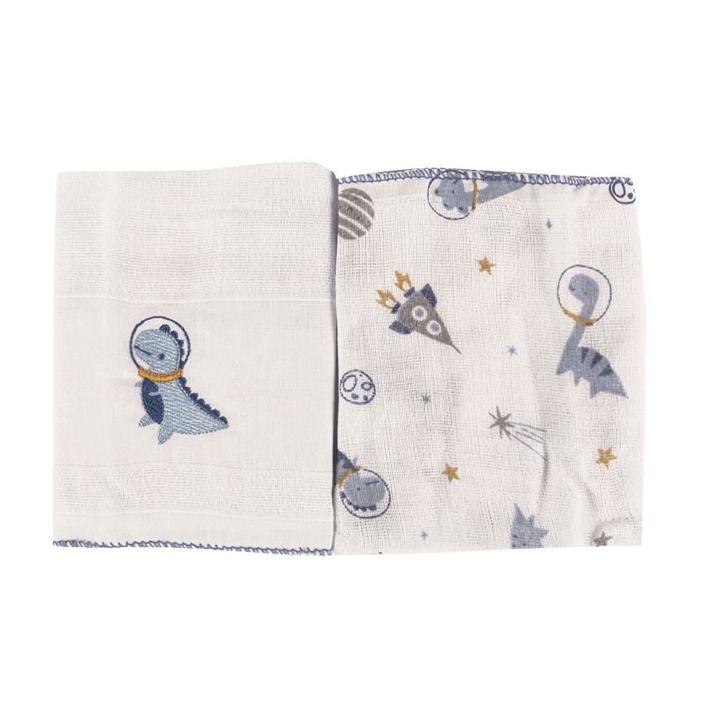 Pano De Boca Bordado Havan Baby - Dino Azul