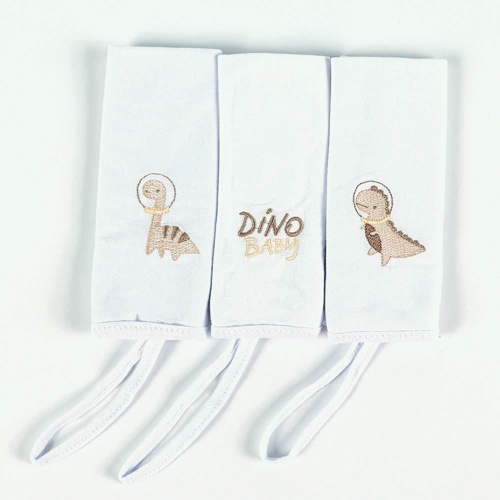 Pano De Boca C/ Prendedor De Chupeta 3 Peças - Dino Bege