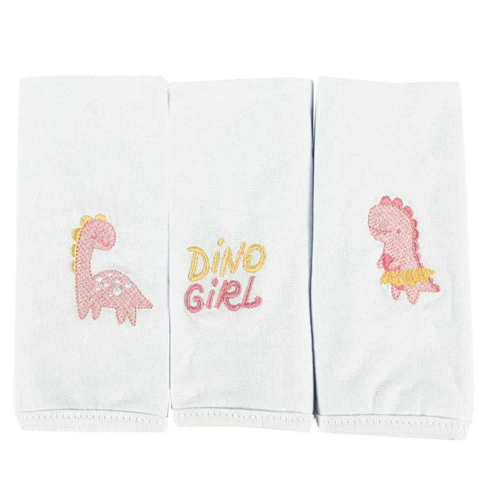 Pano De Boca C/ Prendedor De Chupeta 3 Peças - Dino Rosa