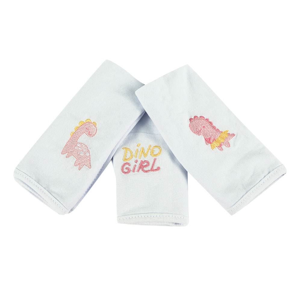 Pano De Boca C/ Prendedor De Chupeta 3 Peças - Dino Rosa