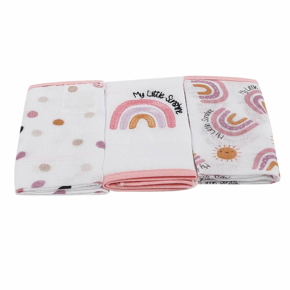 Kit 3 Panos De Boca 32Cm X 32Cm 100% Algodão Havan Baby - Arco-Íris