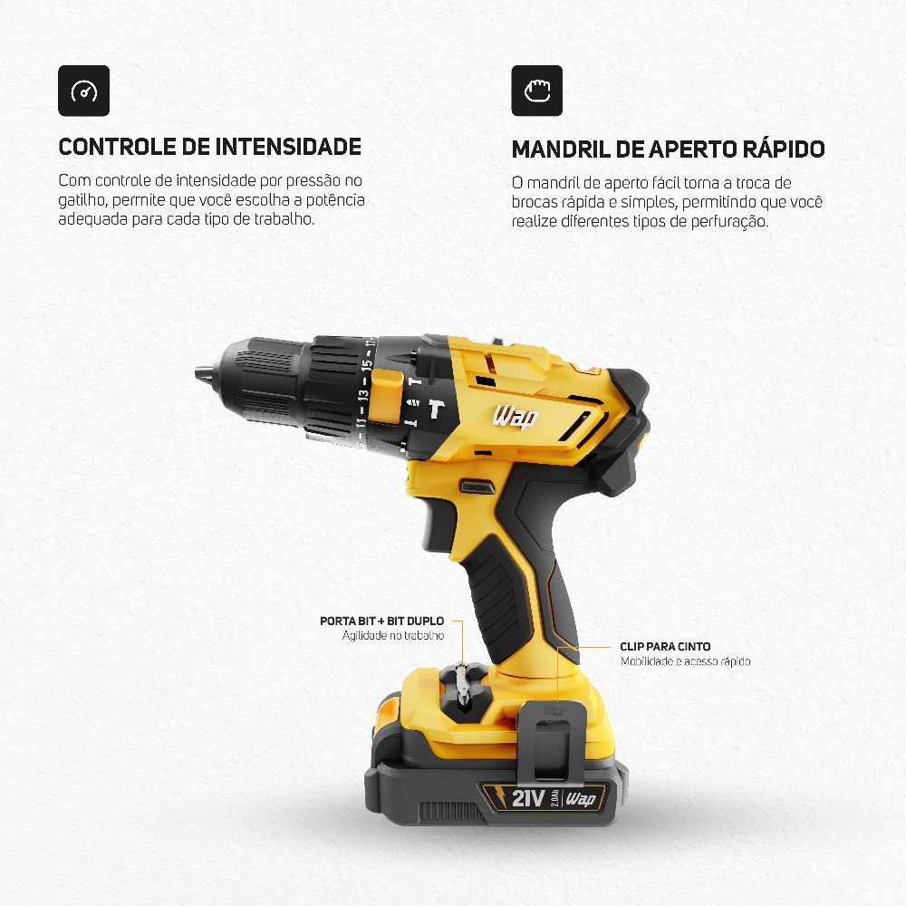 Parafusadeira e Furadeira 3/8” Wap K21 Id02 21V Torque 45Nm
