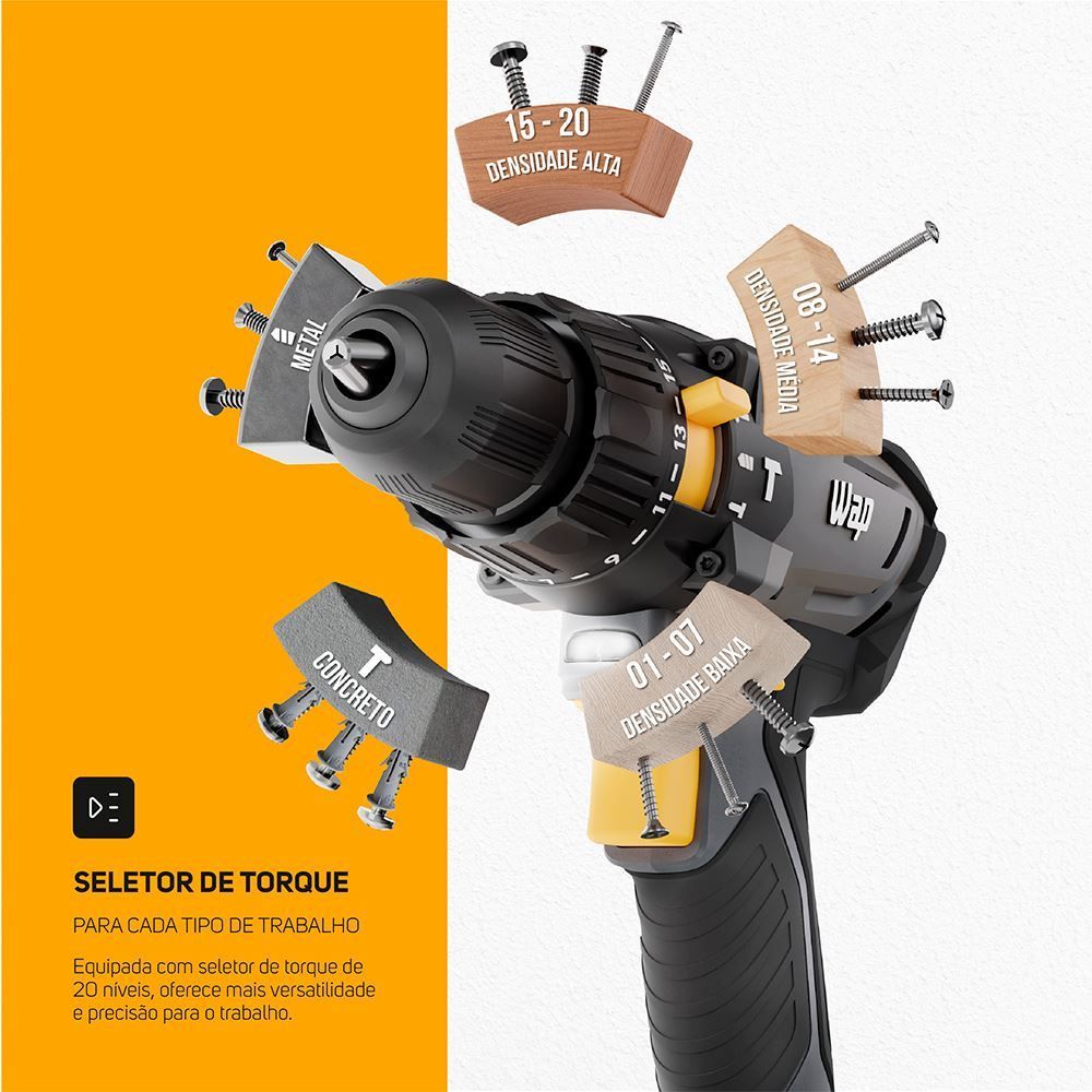 Parafusadeira E Furadeira Com Impacto Wap 3/8" Bateria 21V K21id01 - Bivolt