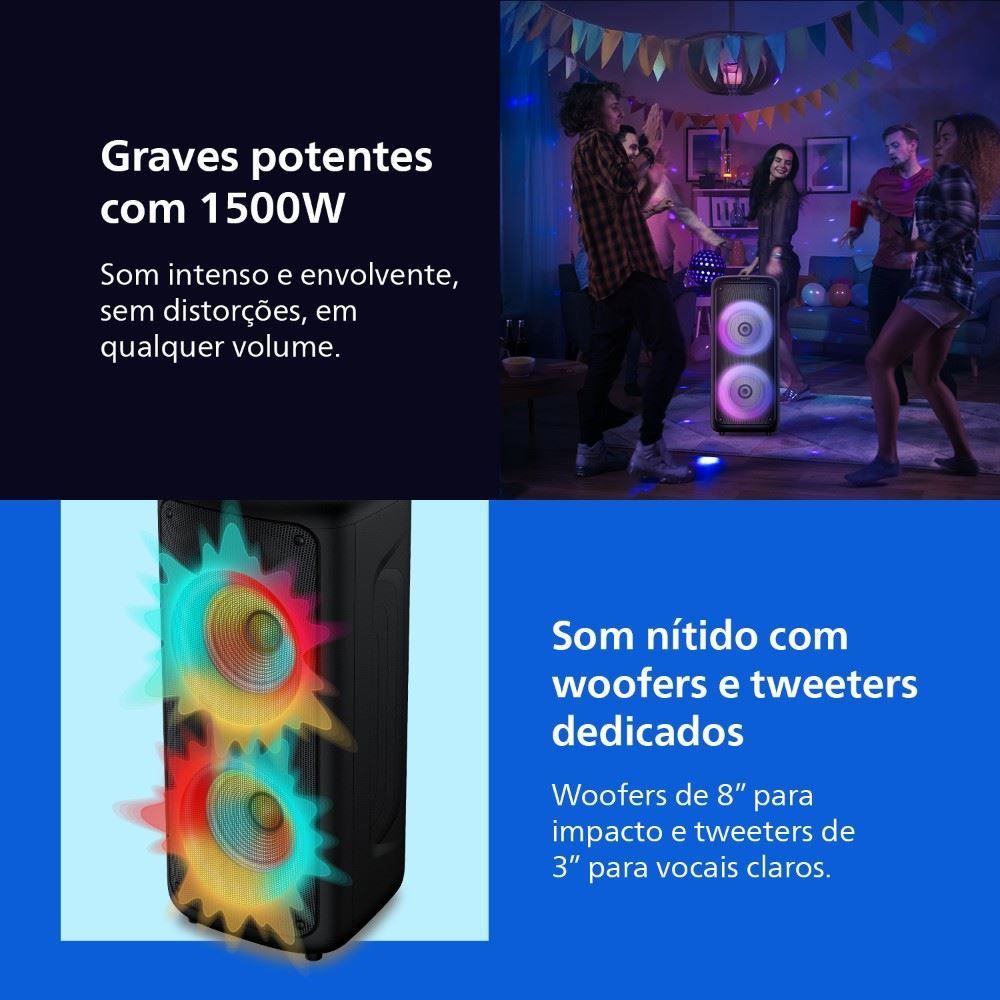 Caixa de Som Bluetooth Philips Party Speaker 1500W Philips Tax4000