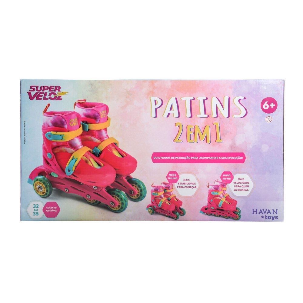 Patins Feminino 2 Em 1 Ajustável 32 A 35 Havan Toys -  HBR0883