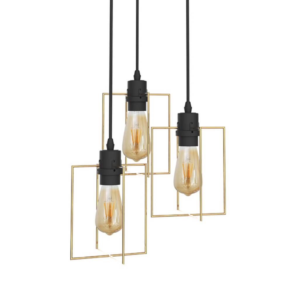 Pendente Square 3Xe27 Taschibra - Preto e dourado