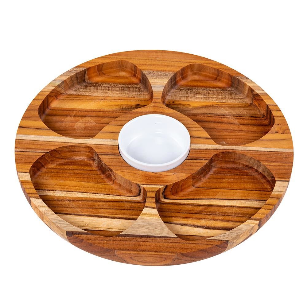 Petisqueira Teca Redonda Com Porcelana Stolf - 1268