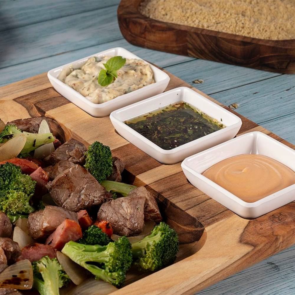 Petisqueira Teca Retangular Com 3 Potes 40X28cm Stolf - 1315