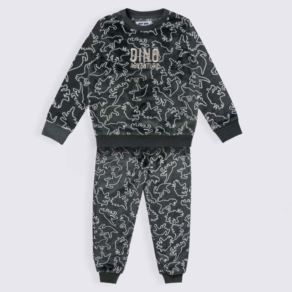 Pijama Infantil Menino 4 a 10 Anos Em Fleece Dino Hot Dog