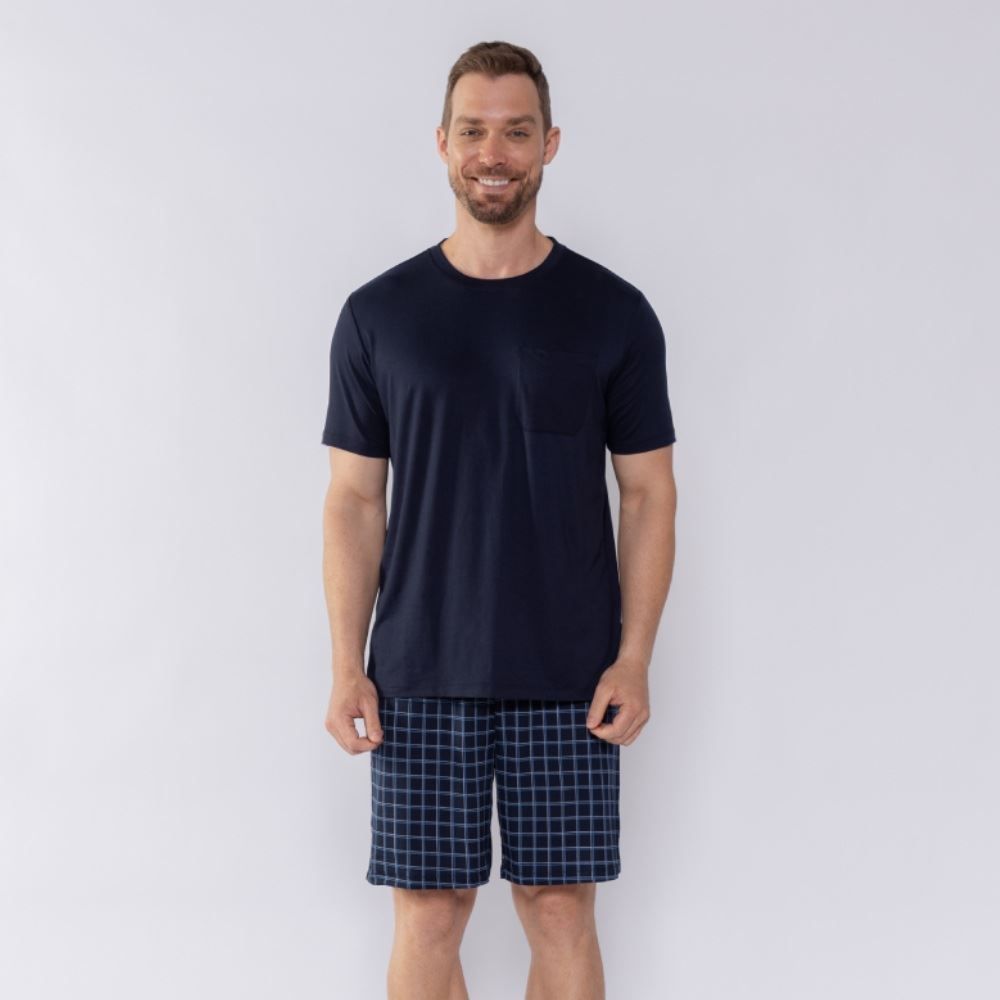 Pijama Masculino Xadrez Com Bolso Marc Alain