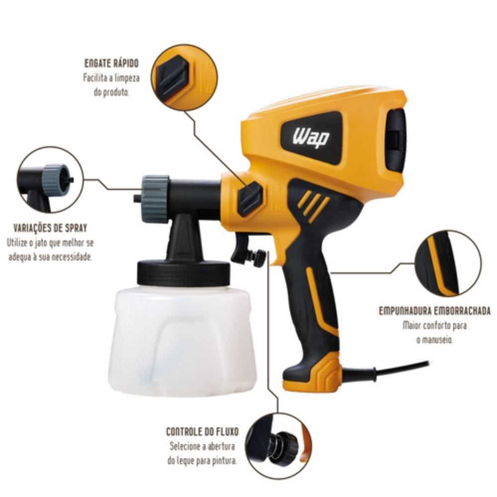 Pistola de Pintura Elétrica WAP 3 Regulações EPP400