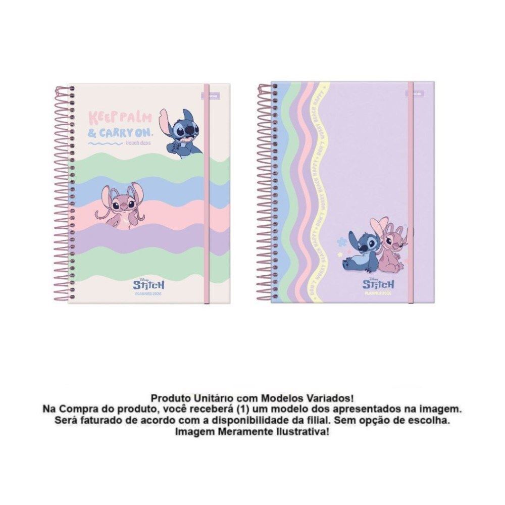 Planner Espiral 2026 Stitch 80 Folhas Foroni - Sortido