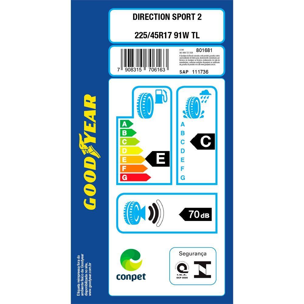 Pneu Goodyear Direction Sport 2 225/45 R17 91W - Preto