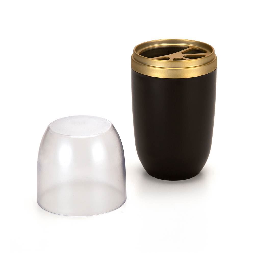 Porta Escova Dental Com Tampa Arthi 20,8Cm  - Preto/Dourado 
