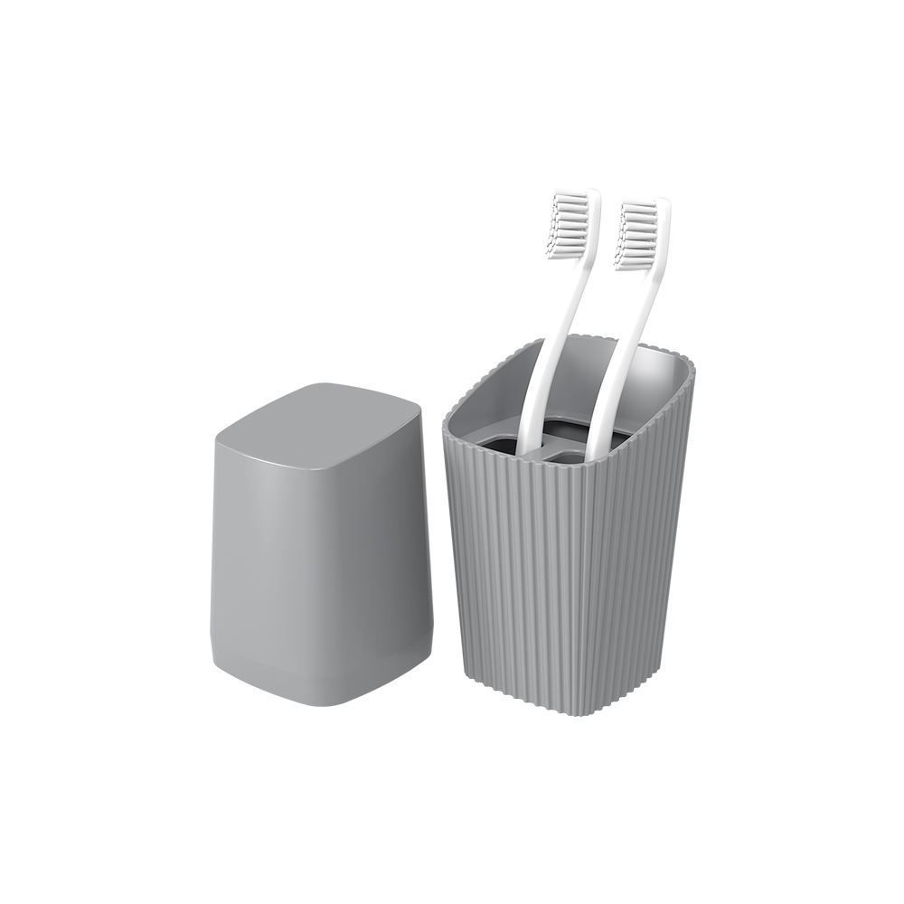 Porta Escova Dental Com Tampa New Square 20,8Cm - Cinza