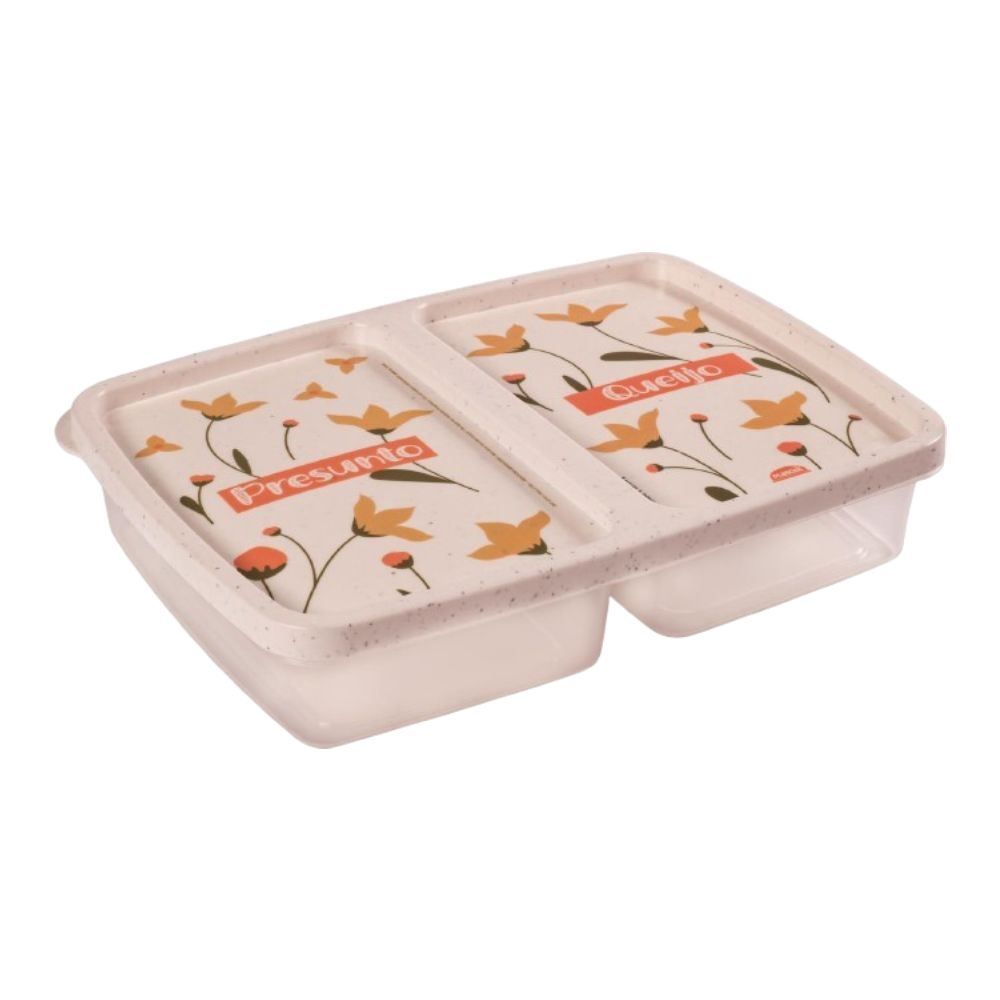 Porta Frios Decorado 2 Divisórias Plasútil 1,1Litros - Marmorizado Floral