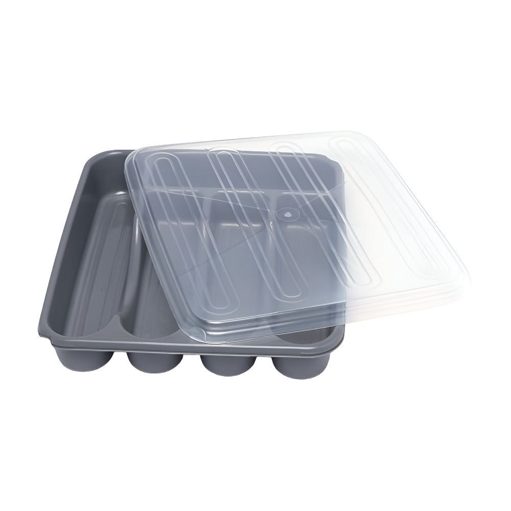 Porta Talheres Com Tampa Plasvale - Cinza