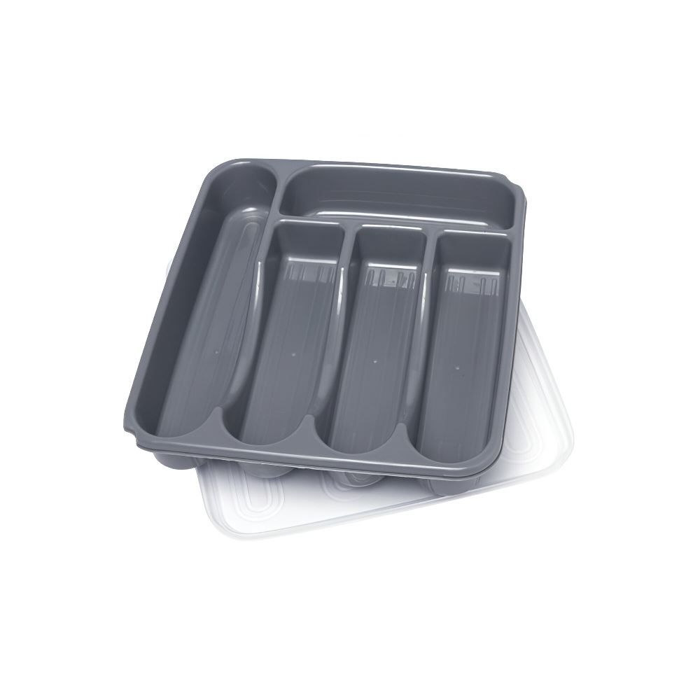 Porta Talheres Com Tampa Plasvale - Cinza