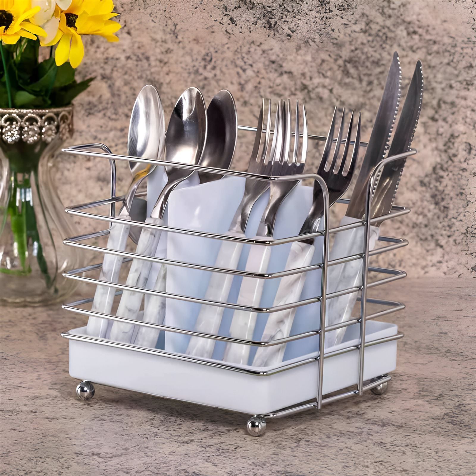 Porta Talheres Quadrado 4 Divisórias Niquelart - Branco