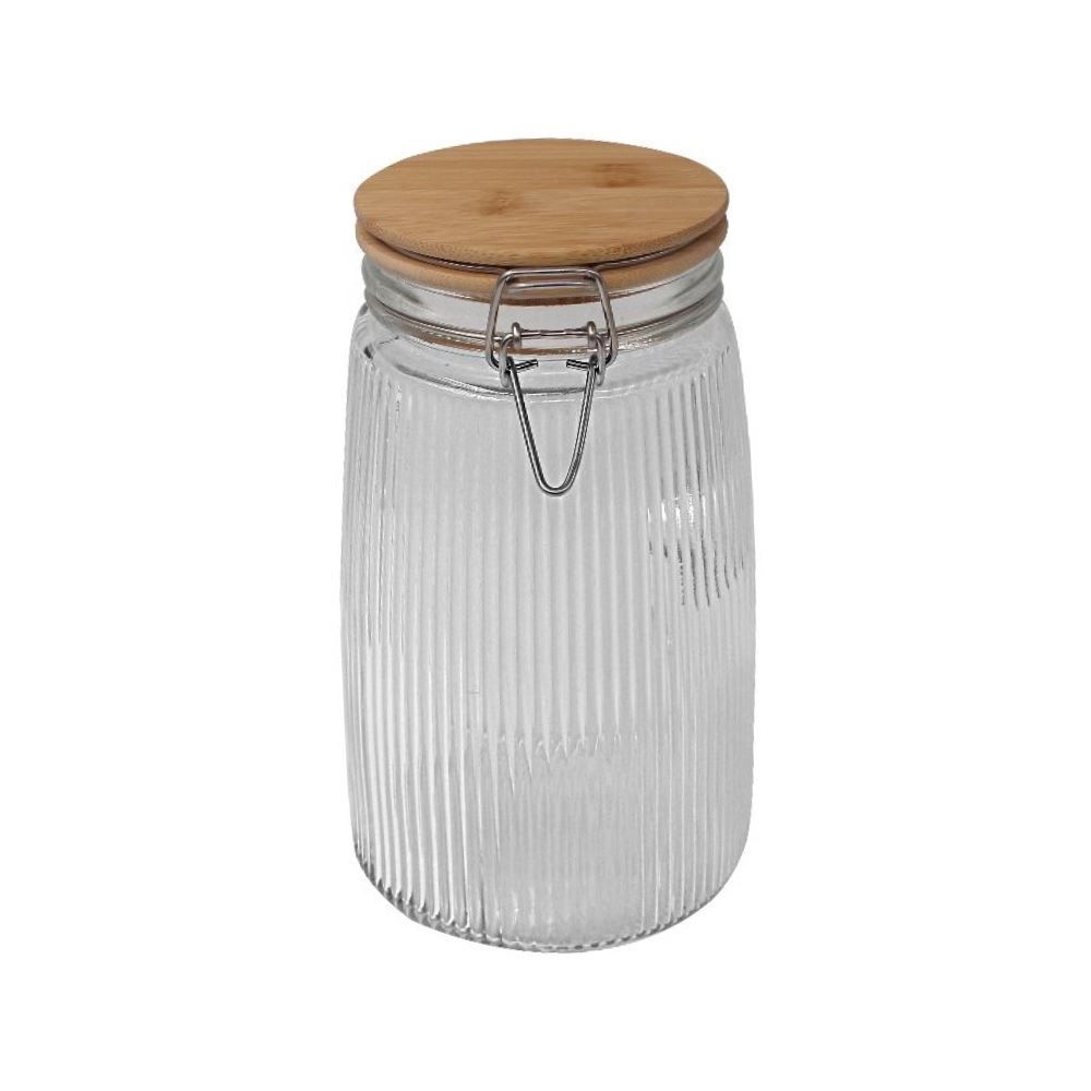Pote De Vidro Canelado Com Tampa De Bambu Havan Casa - 1,8  Litros