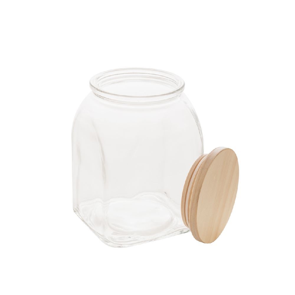 Pote De Vidro Com Tampa De Bambu Lyor 1 Litro - Transparente