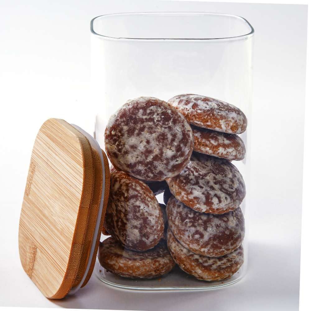 Pote De Vidro Quadrado Com Tampa De Bambu Havan Casa 1,4L - Transparente e Bege Natural