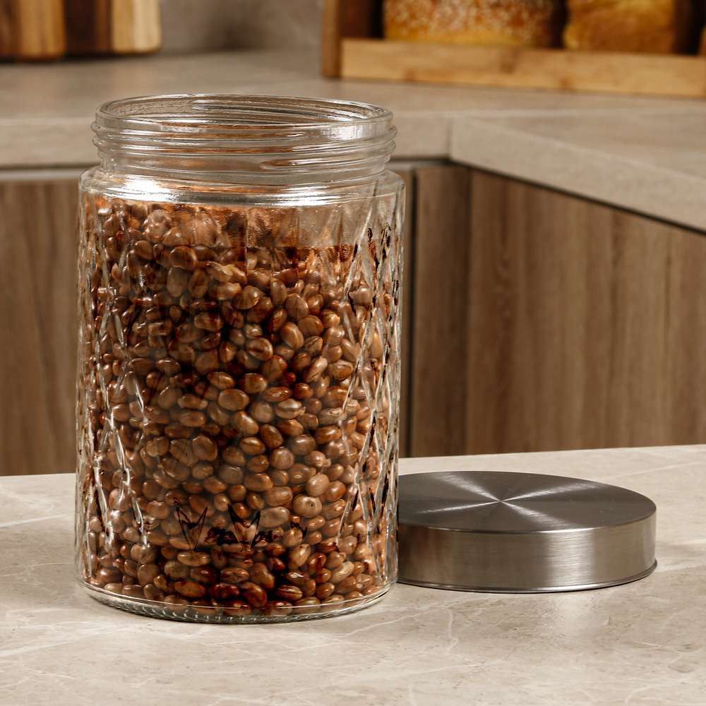 Pote De Vidro Redondo Com Tampa Havan Casa 1,2 Litros - Transparente e Prata
