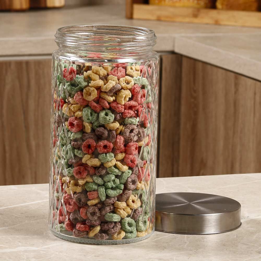 Pote De Vidro Redondo Com Tampa Havan Casa 1,6 Litros - Transparente e Prata