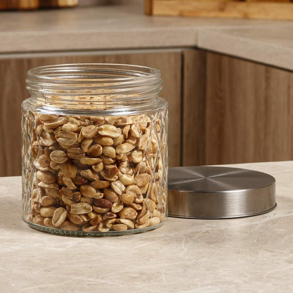 Pote De Vidro Redondo Com Tampa Havan Casa 800Ml - Transparente e Prata