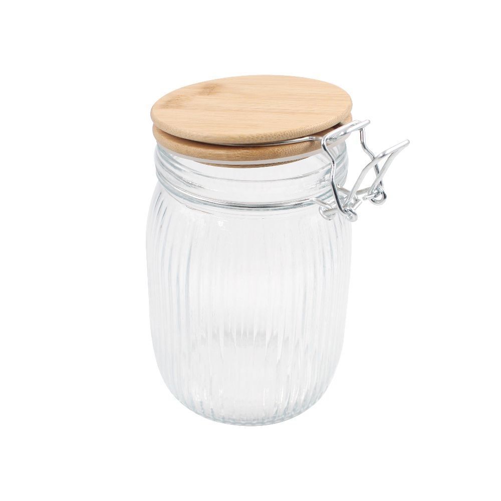 Pote Hermético Canelado Com Tampa Havan Casa 1 Litro - Bambu e Transparente
