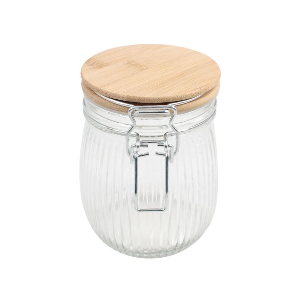 Pote Hermético Canelado Com Tampa Havan Casa 750Ml - Bambu e Transparente