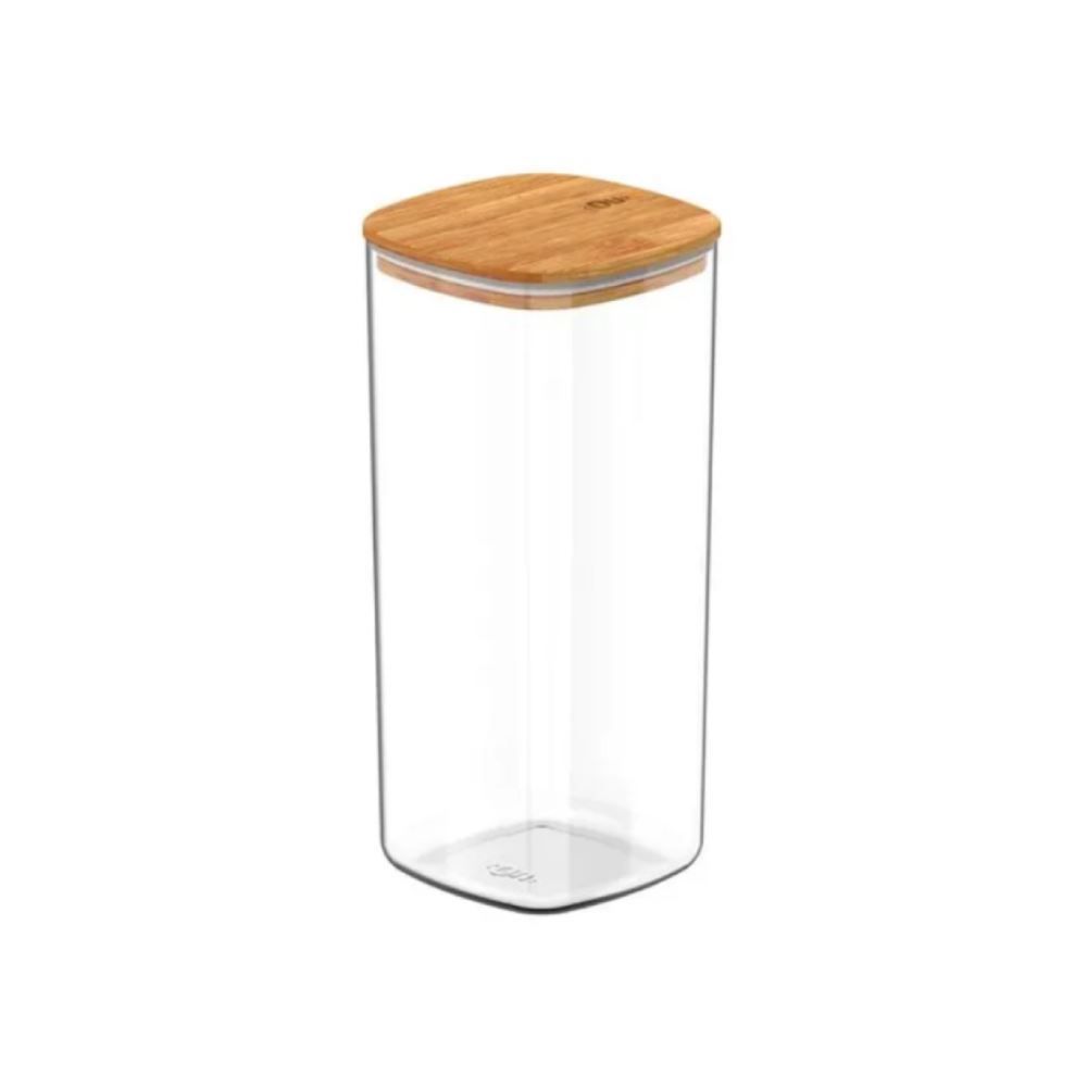 Pote Hermetico Quadrado Keep Ou 1,5L - Transparente e Bambu