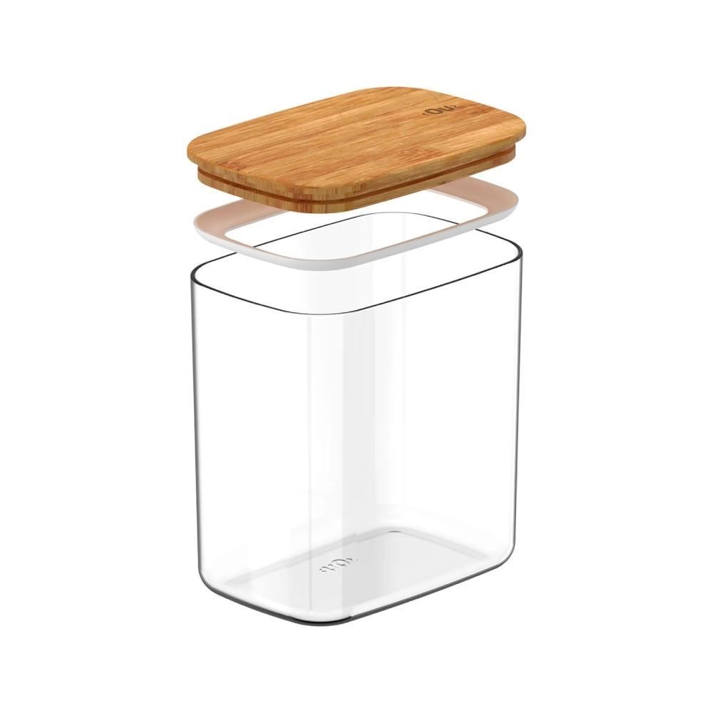 Pote Hermético Retangular Keep Ou 1,5L - Transparente e Bambu