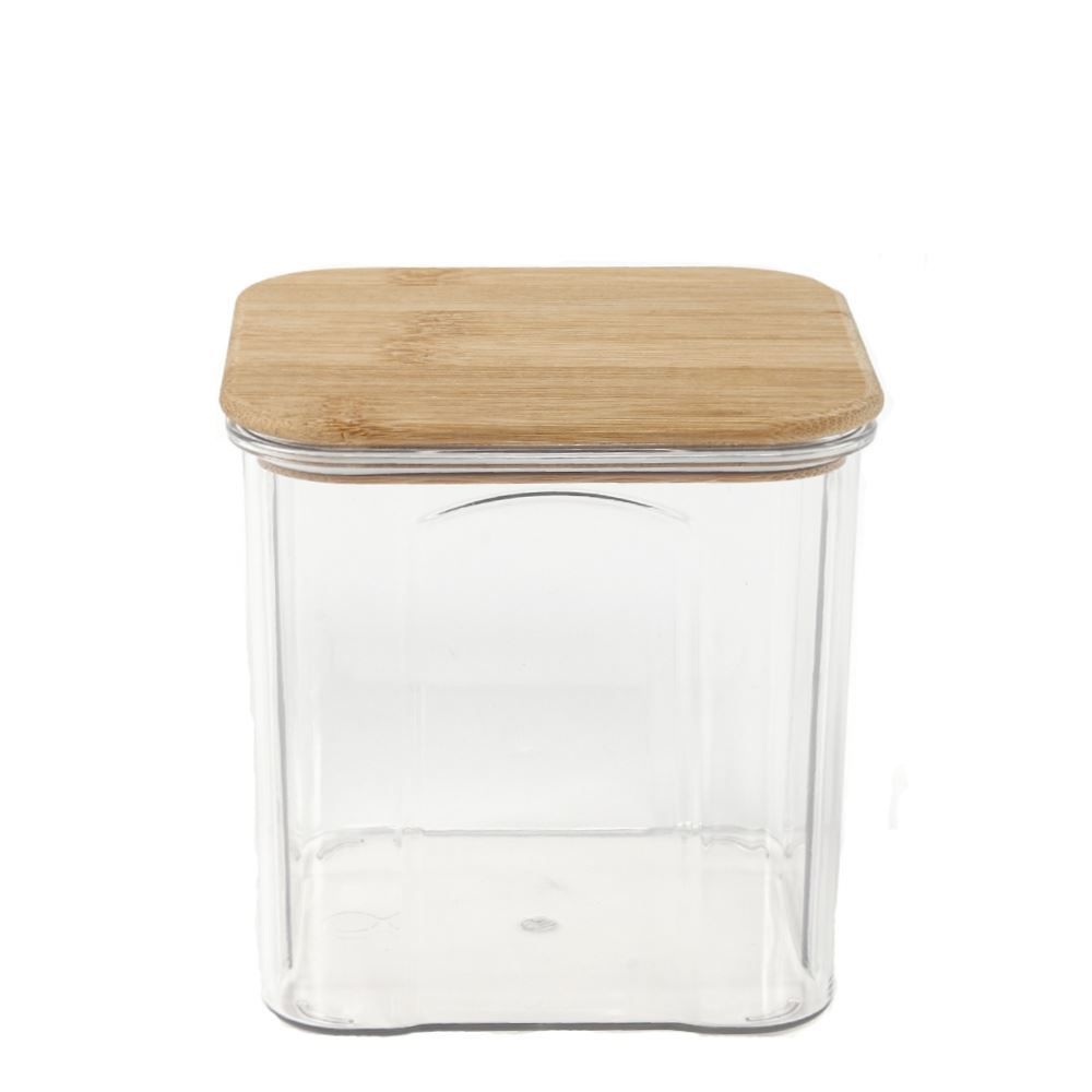 Pote Quadrado De Plástico Com Tampa De Bambu Havan Casa 890Ml - Transparente e Bambu