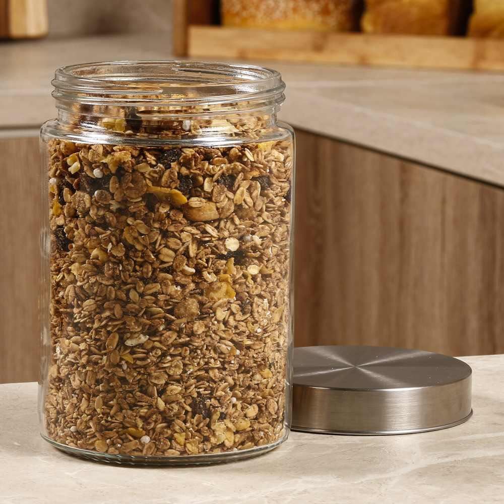 Pote Vidro Com Tampa Havan Casa 1,2 Litros - Transparente e Prata