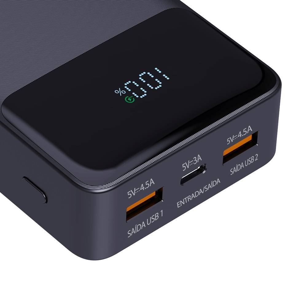 Power Bank 20000Mah Elg Com Display Indicador Preto