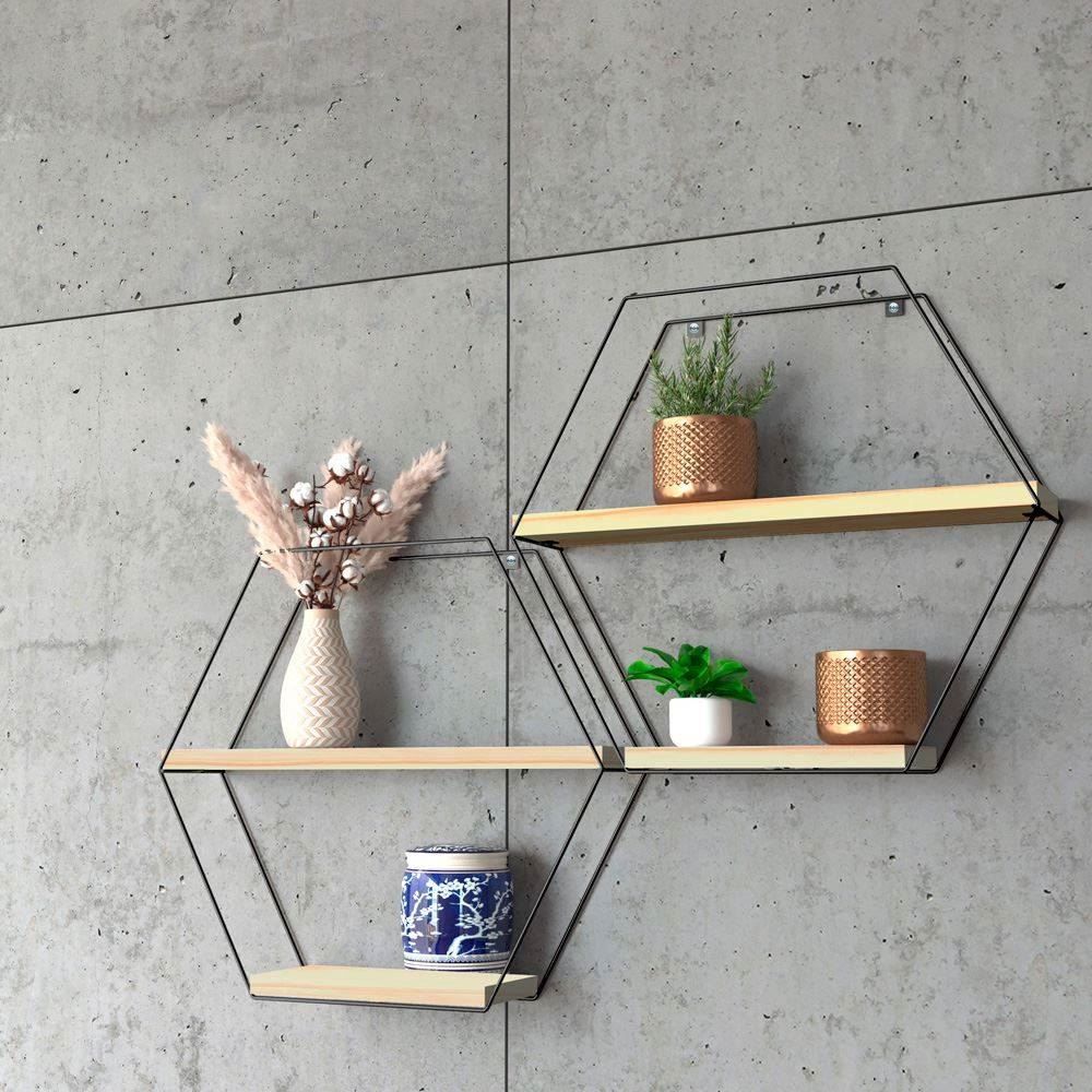 Prateleira Hexagonal Estilo 45X40 Cm Dicarlo - Pinus