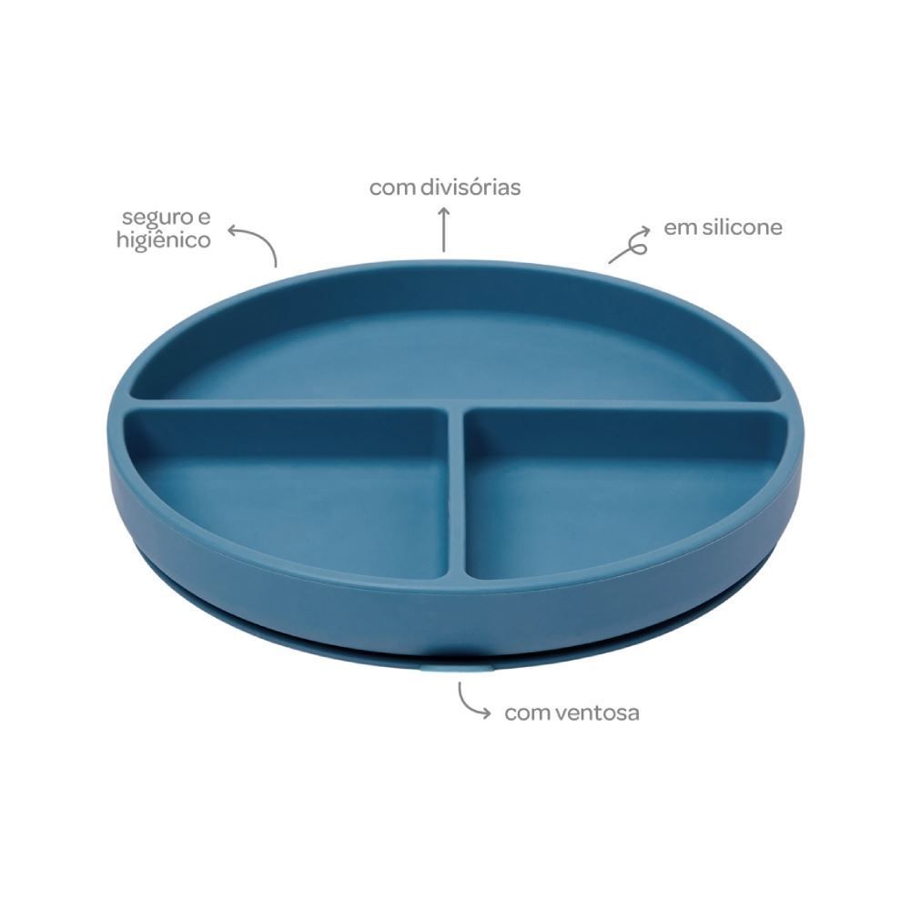 Pratinho Em Silicone Com Ventosa E Divisória Buba - Azul Escuro