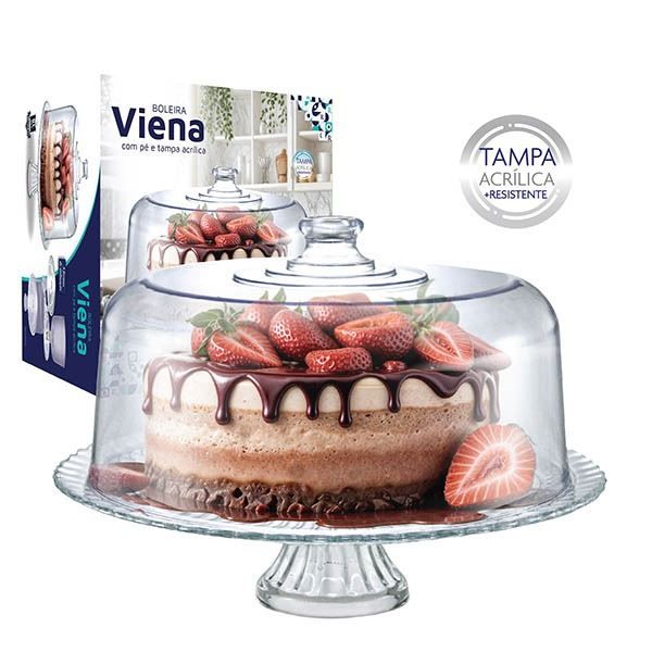 Prato De Bolo Com Pé E Tampa Verona Viena 3 Em 1 Ruvolo - 30cm