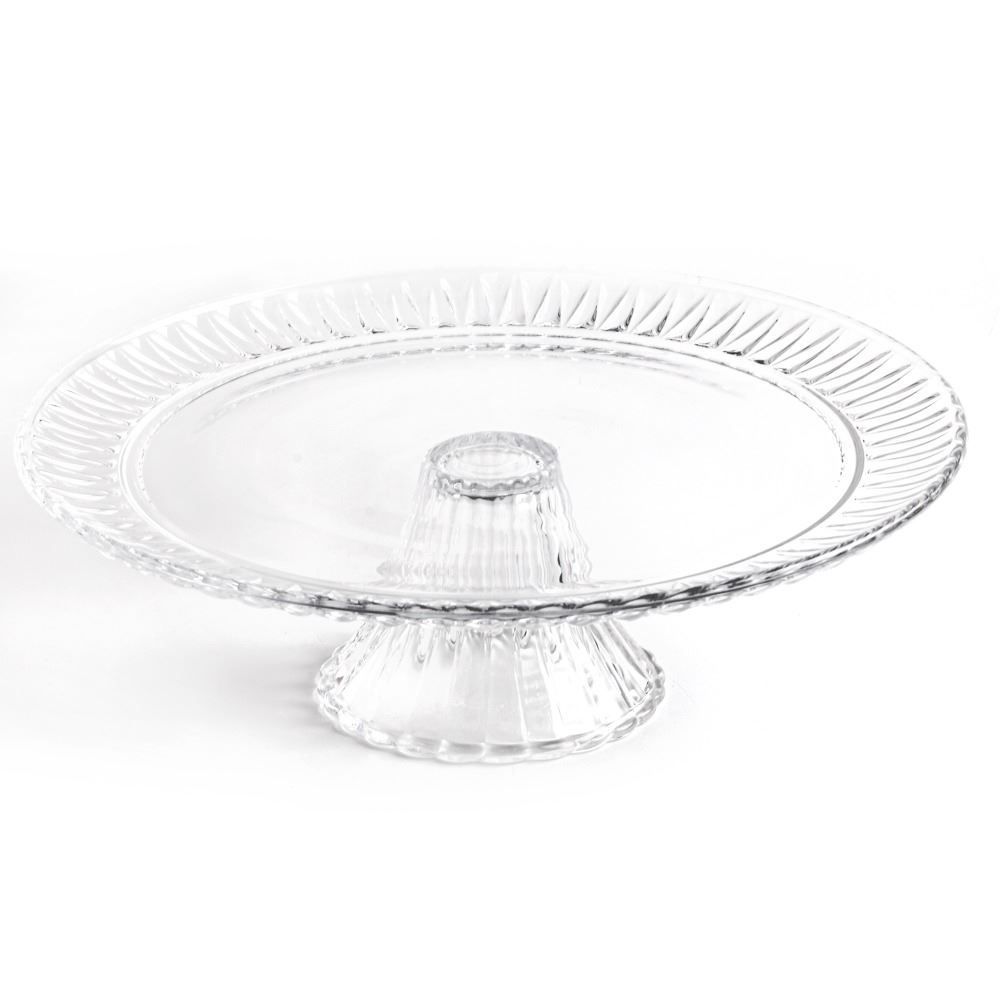 Prato De Bolo Com Pé Radial Lyor 31,5 Cm - Transparente