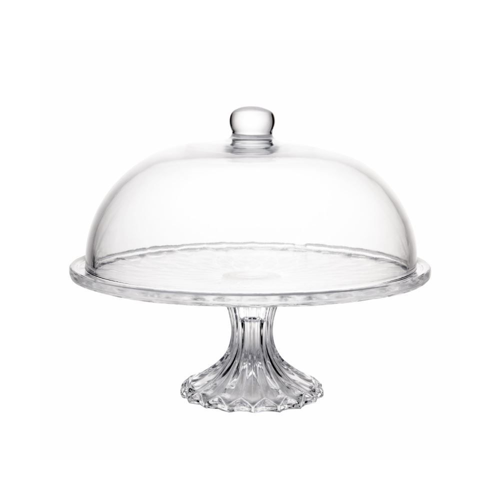Prato Para Bolo Com Pé E Tampa Diamante 30 Cm - Transparente